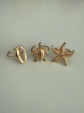 Gold Sea-Life Adjustable Ring - Turtle, Shell, Starfish